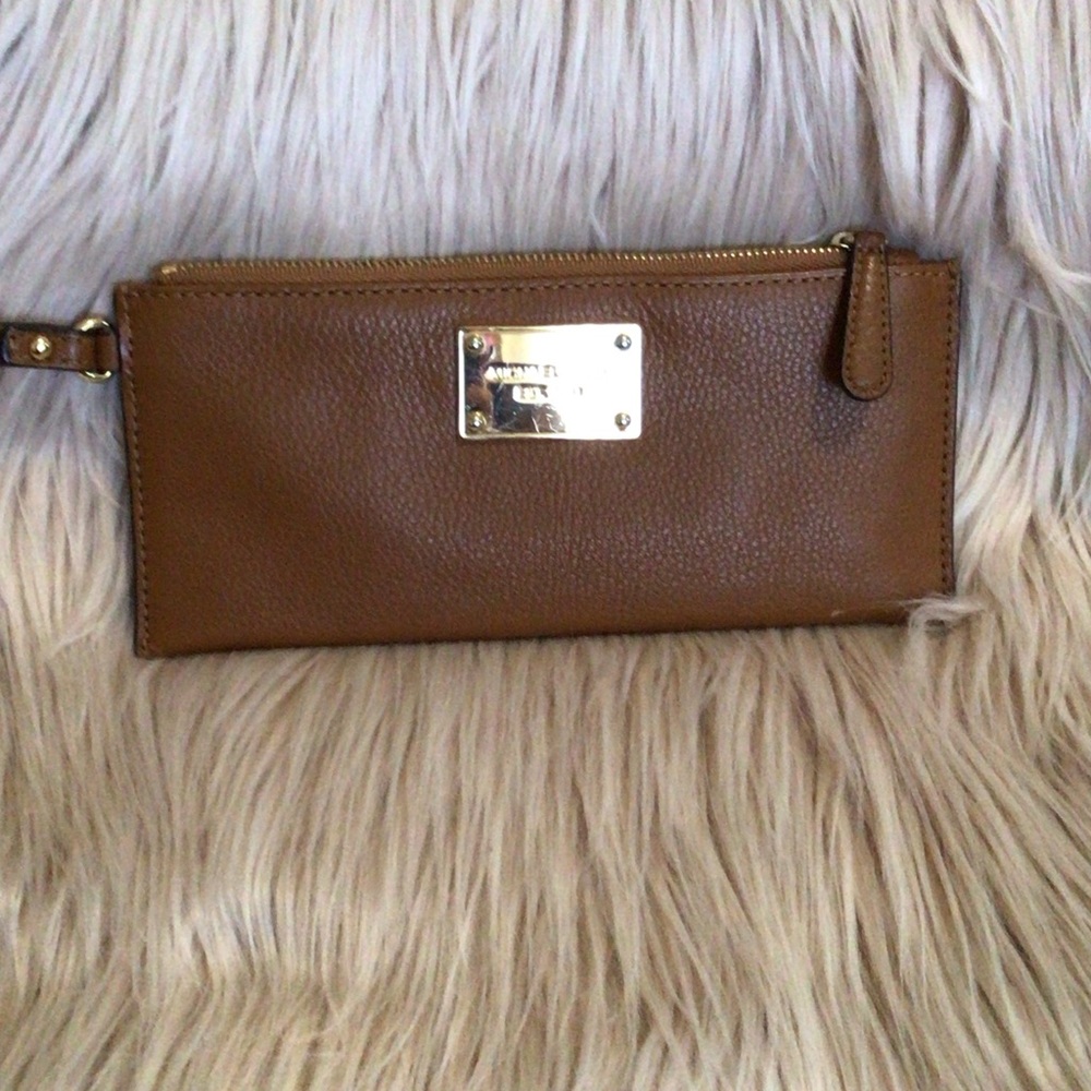Michael Kors Tan Leather Wristlet with Gold Plate